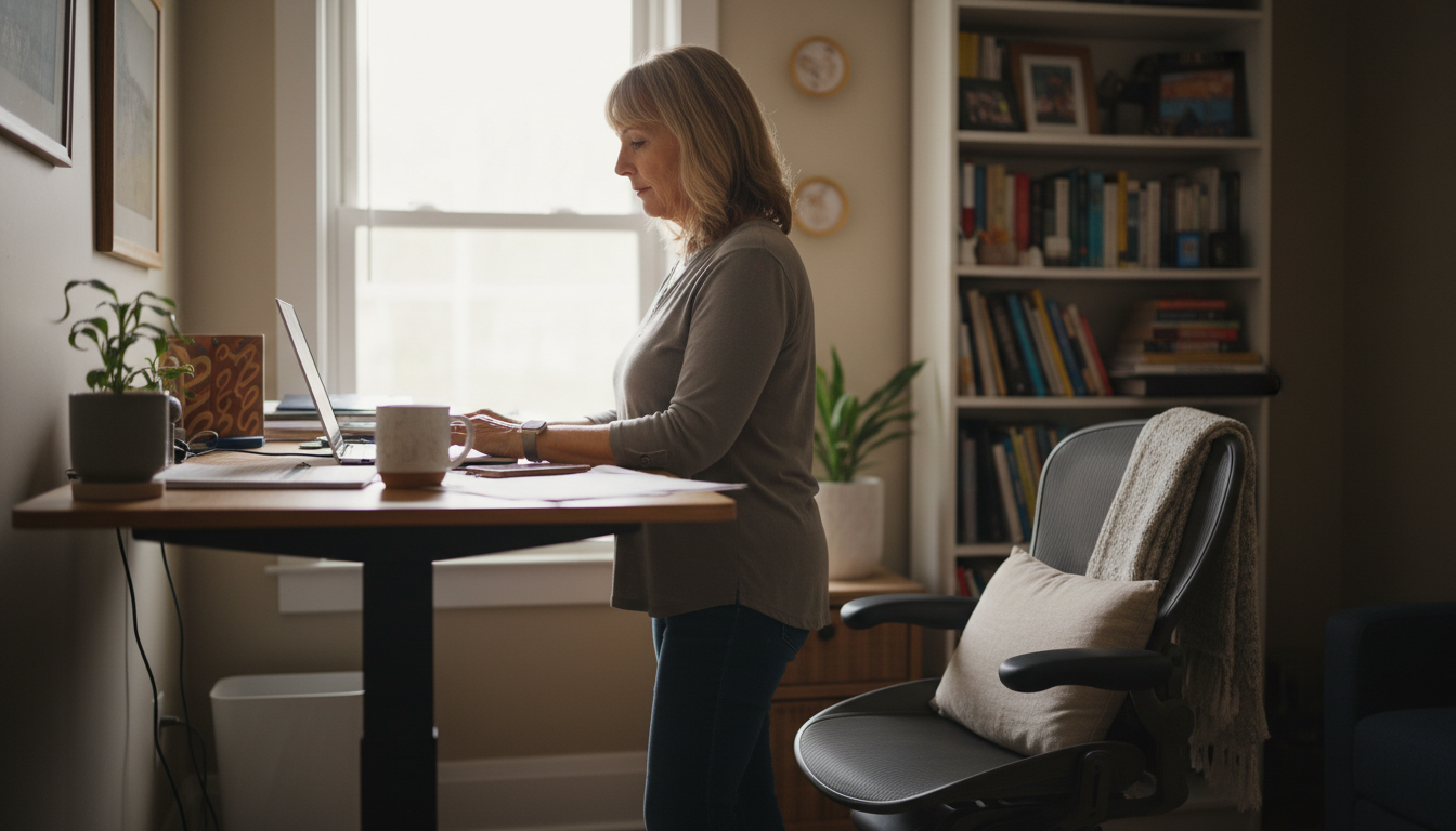 Person using lumbar support pillow in office chair