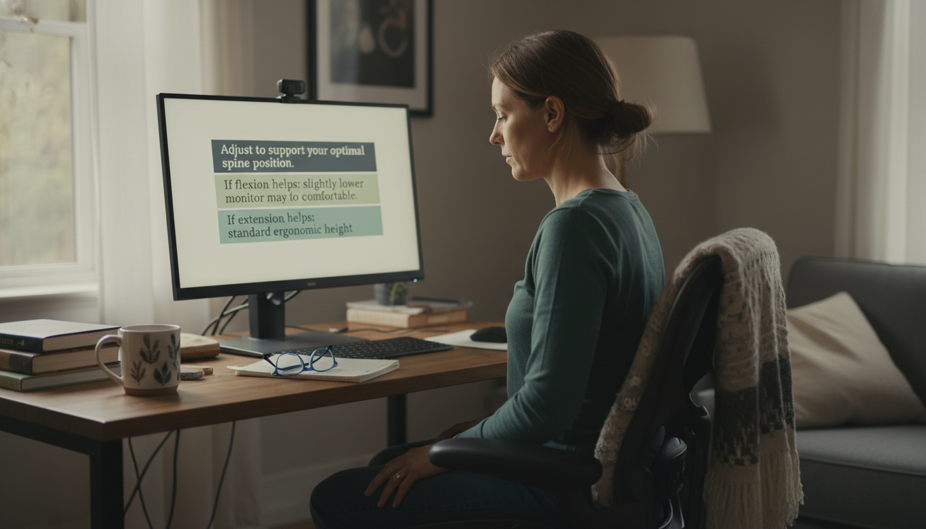 Person using lumbar support pillow in office chair