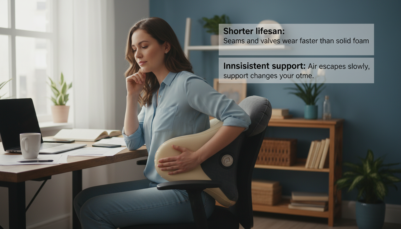 Person using lumbar support pillow in office chair