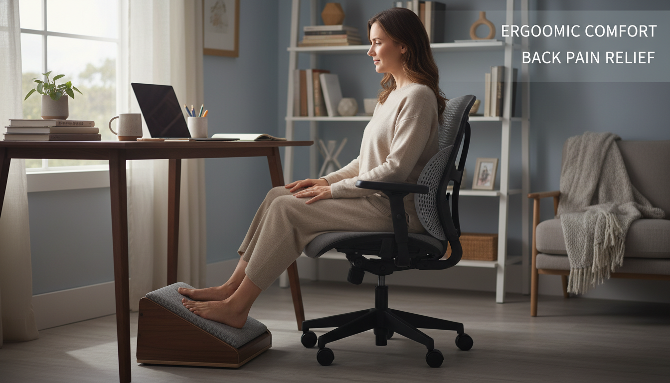 Person using lumbar support pillow in office chair
